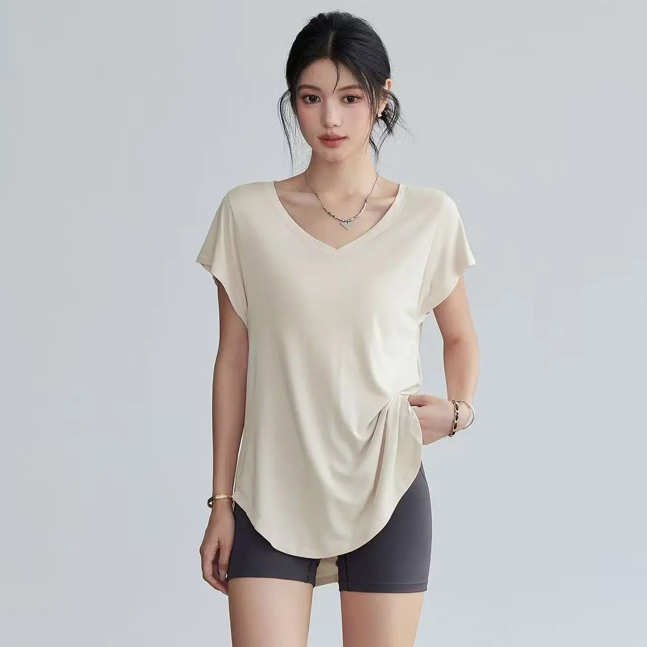 Yoga Fitness Exercises - Kaos Yoga Wanita Slim Fit Leher