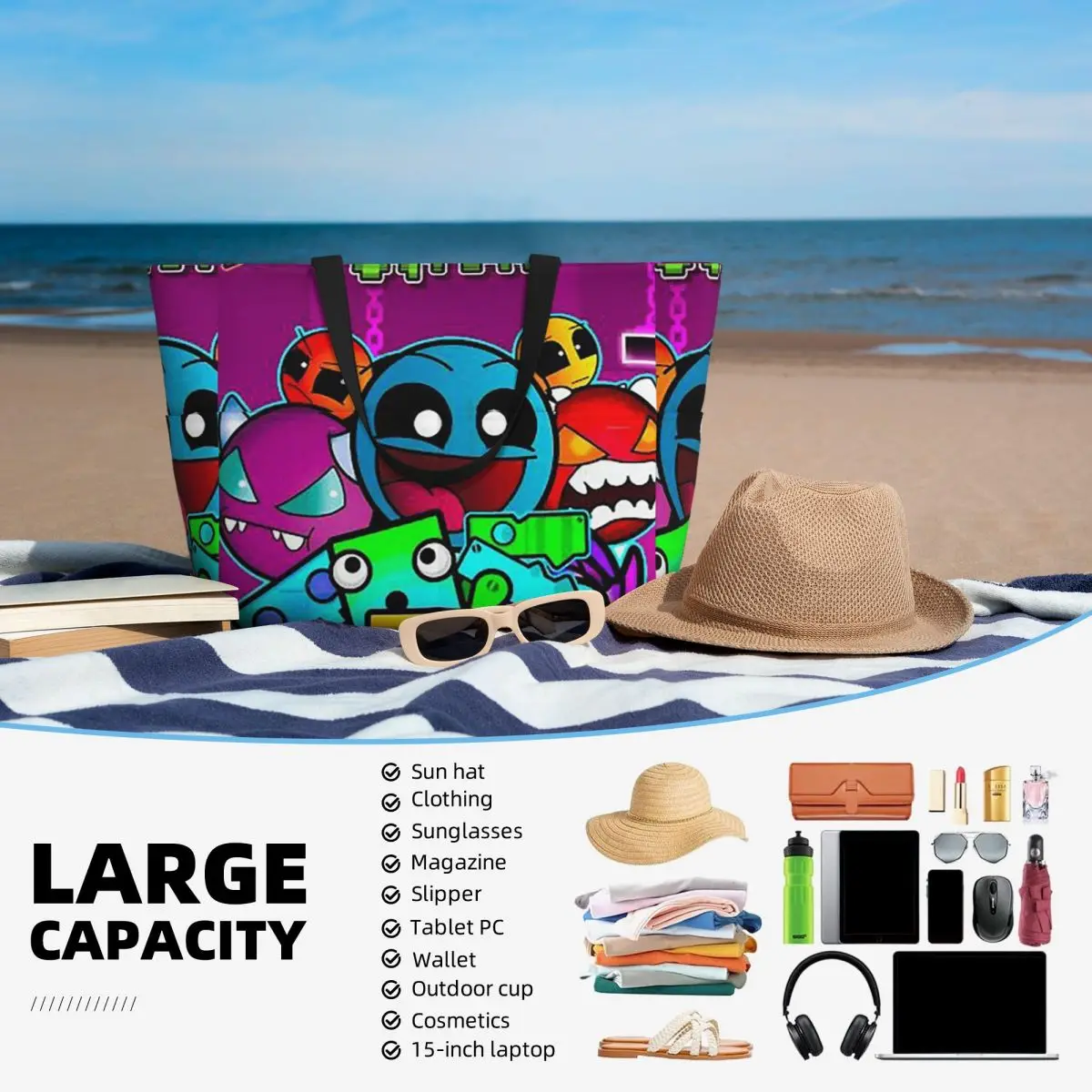 Tas Tote Pantai Geometry Dash  - Yoga Fitness Videos Free ulasan dan harga